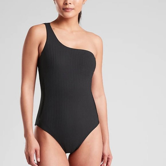 Athleta Rib Asym One Piece Swimsuit size XS Black - Picture 1 of 3